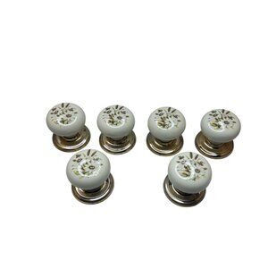 Vintage Gainsborough Hardware Porcelain Drawer Knob Daisy Motiff Ivory Gold Part
